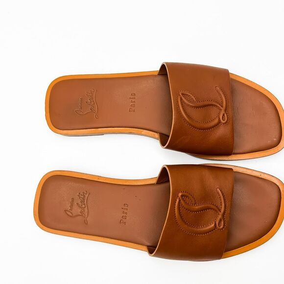 Christian Louboutin CL Monogram Leather Sandals Slides EU 37.5, 7.5 - Picture 10 of 13